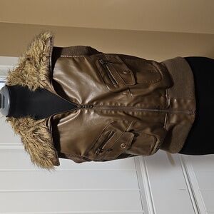 River Island Brown Vegan Leather Faux Fur Moto Utility Vest Med